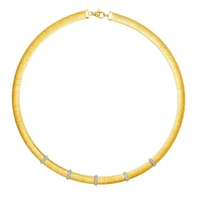 14k Two Tone Gold 17 3/4 inch Silk Textured Necklace with Diamonds-rx43670-17.75