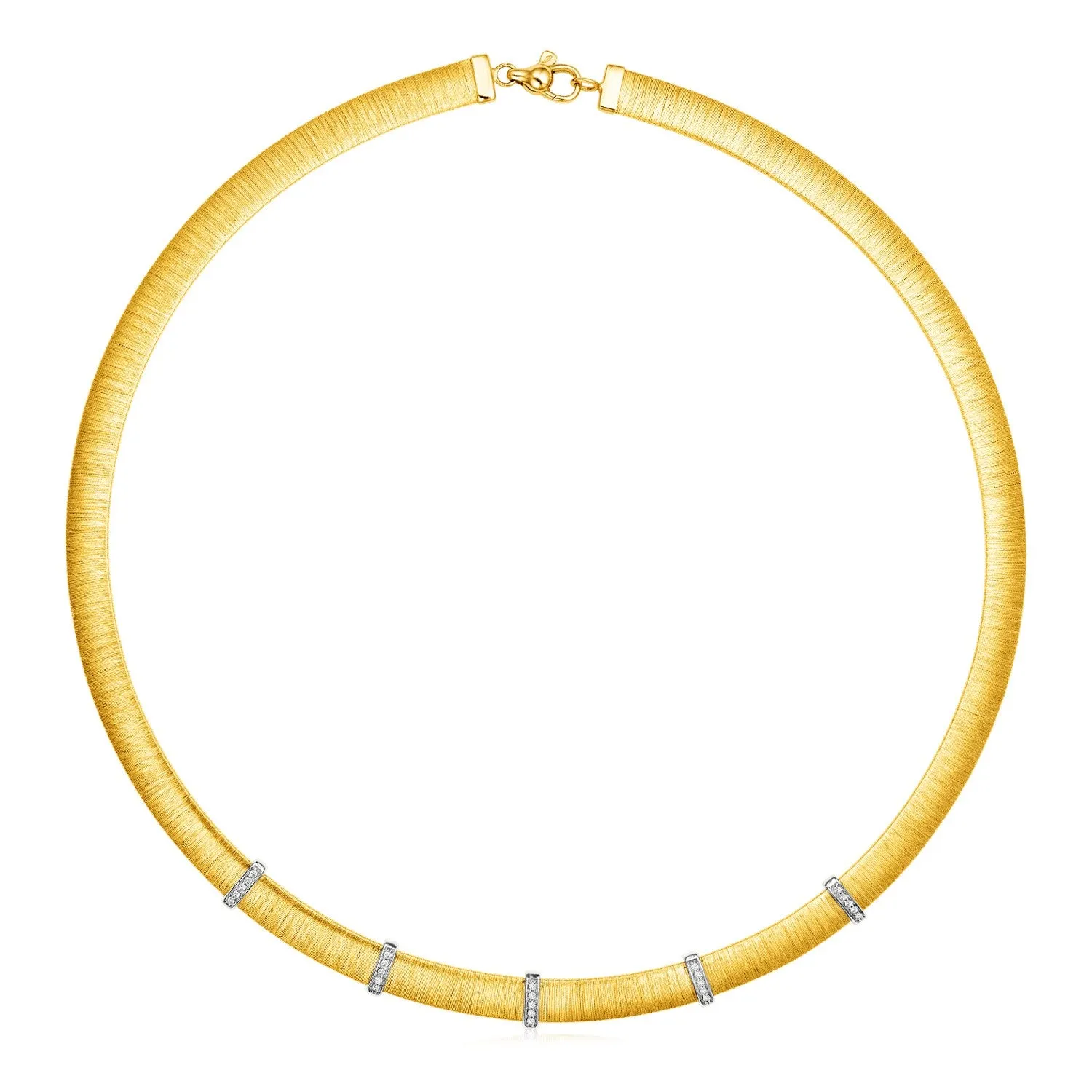 14k Two Tone Gold 17 3/4 inch Silk Textured Necklace with Diamondsrx43670-17.75-rx43670-17.75