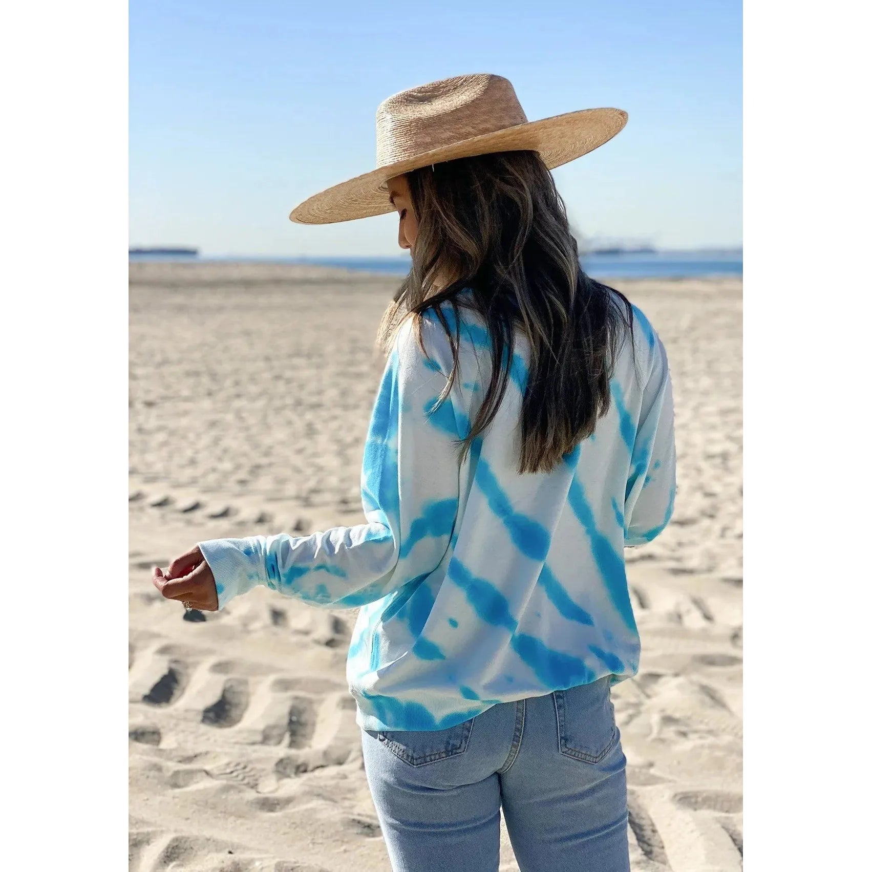 Addie Soft Tie Dye Sky Blue Lovestitch Crewneck Sweatshirt-SALE