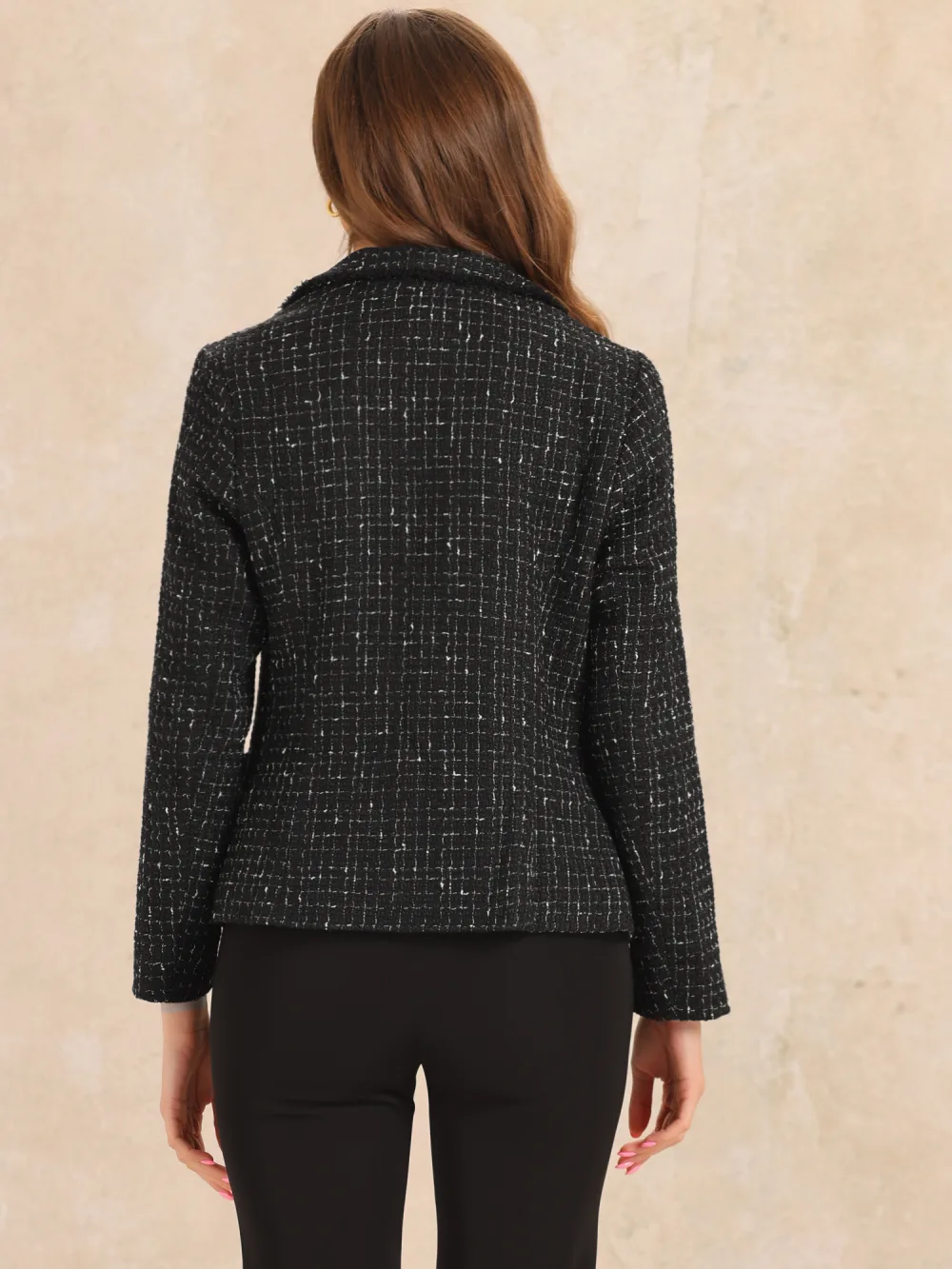 Allegra K- Plaid Tweed Notch Lapel Blazer Jackets