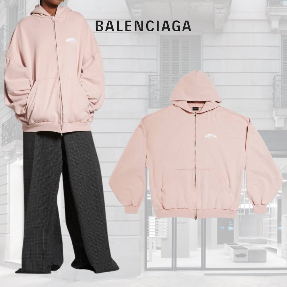 BALENCIAGA  |Back Flip Round Zip-up Hoodie Oversized in Light Pink