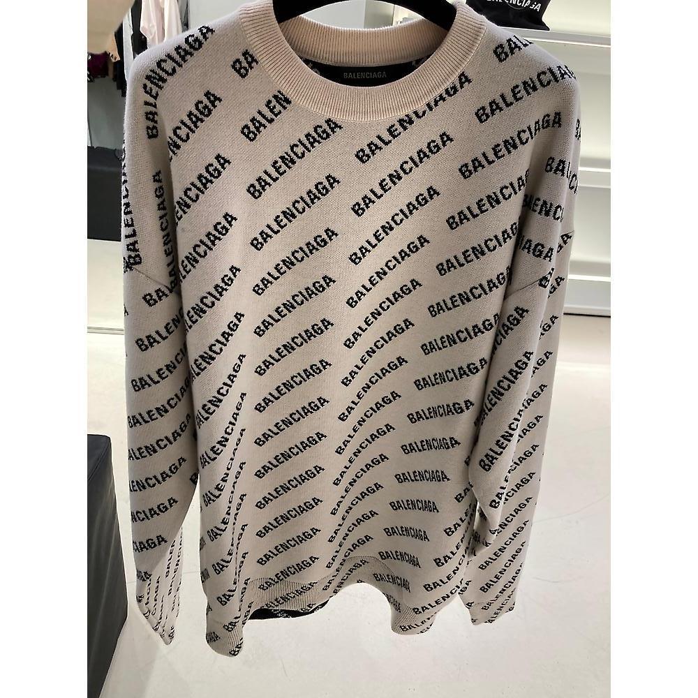 BALENCIAGA  |Men's Mini Allover Logo Sweater in Dark Beige