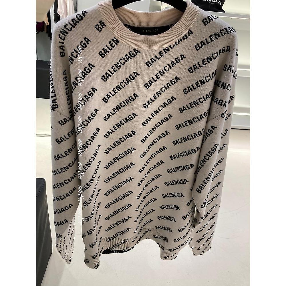 BALENCIAGA  |Men's Mini Allover Logo Sweater in Dark Beige