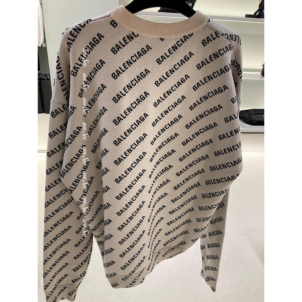 BALENCIAGA  |Men's Mini Allover Logo Sweater in Dark Beige