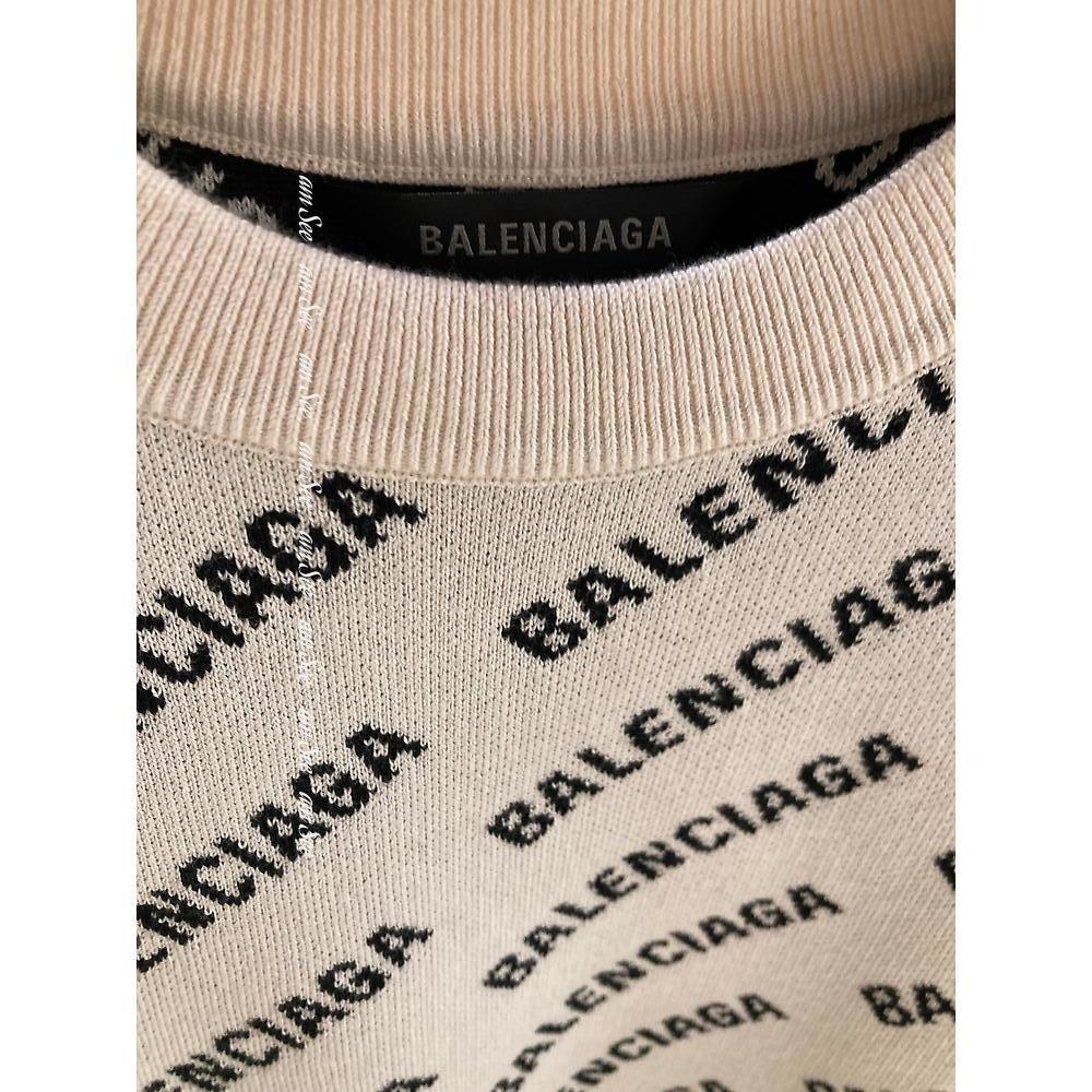 BALENCIAGA  |Men's Mini Allover Logo Sweater in Dark Beige