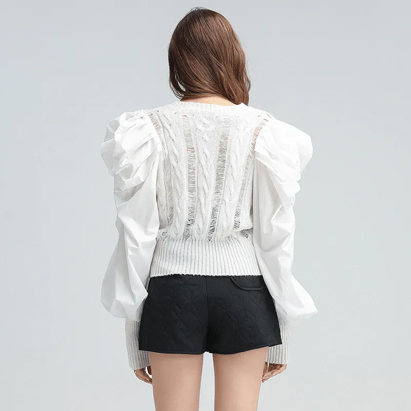 Big Ruched Shoulder Knitted Sweater