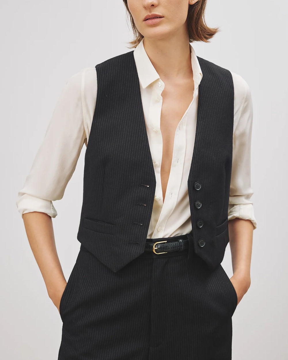 Black Pinstripe Ismael Tailored Vest