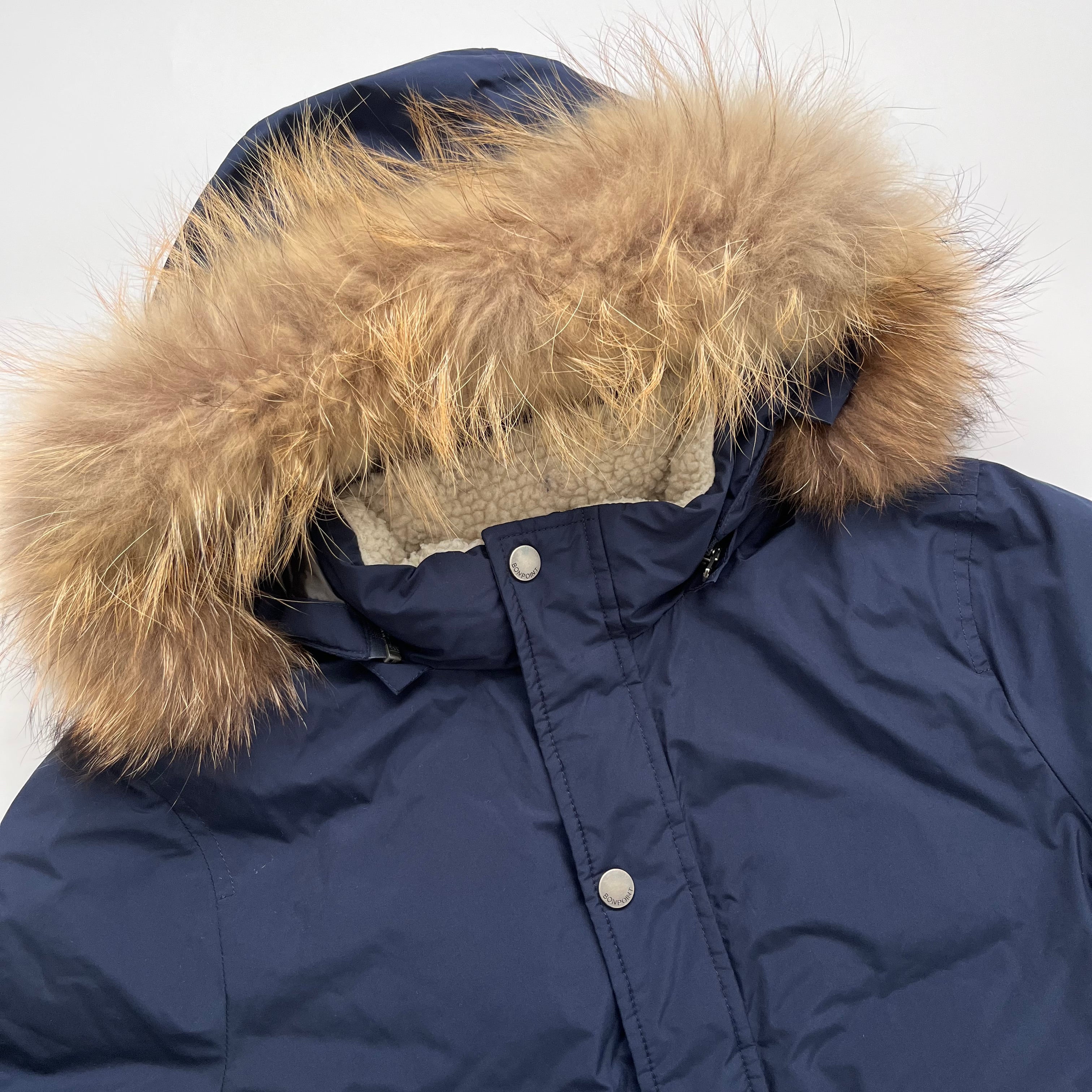 Bonpoint Down Filled Navy Coat With Fur Trim: 10 Years