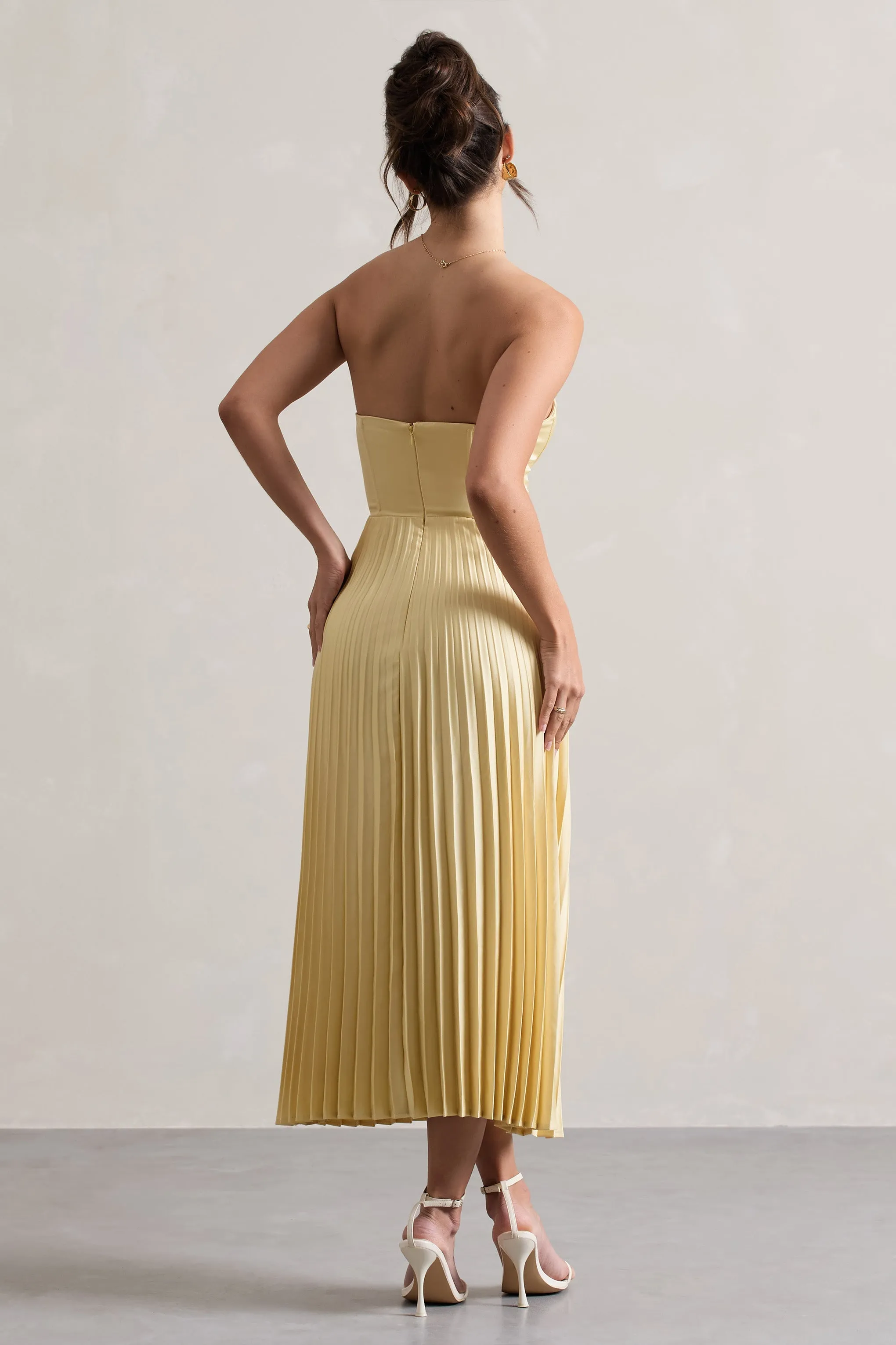 Bordeaux | Lemon Satin Corset Style Midi Dress