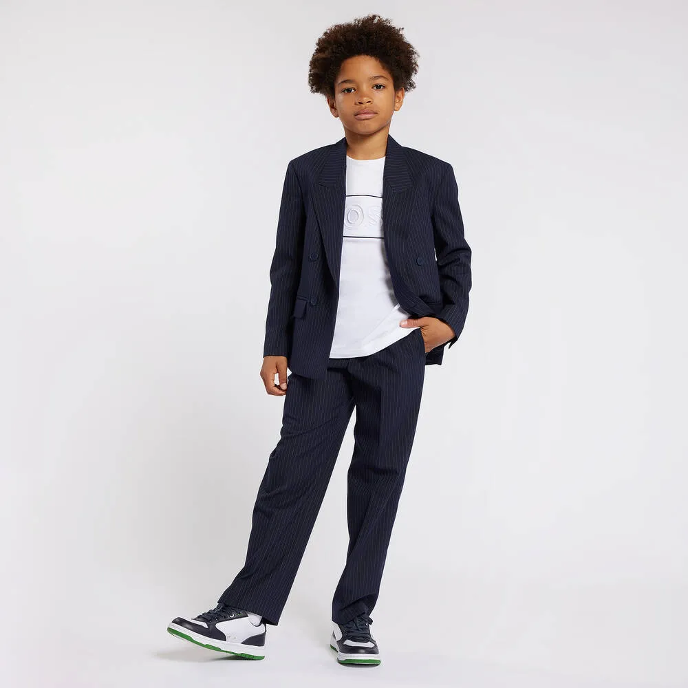 Boys Navy Blue Double-Breasted Blazer