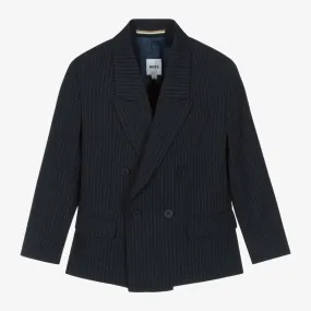 Boys Navy Blue Double-Breasted Blazer