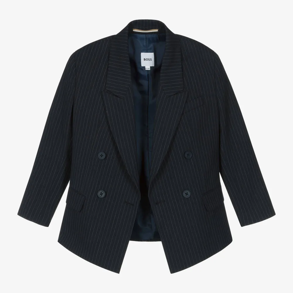 Boys Navy Blue Double-Breasted Blazer