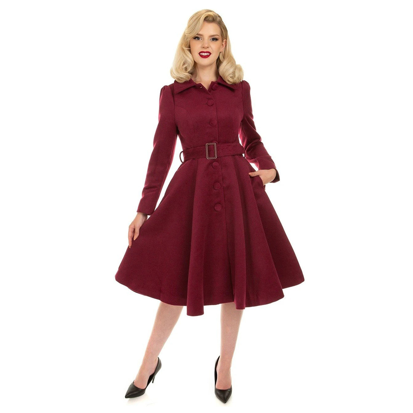 Burgundy Wine Vintage Inspired Classic Swing Coat