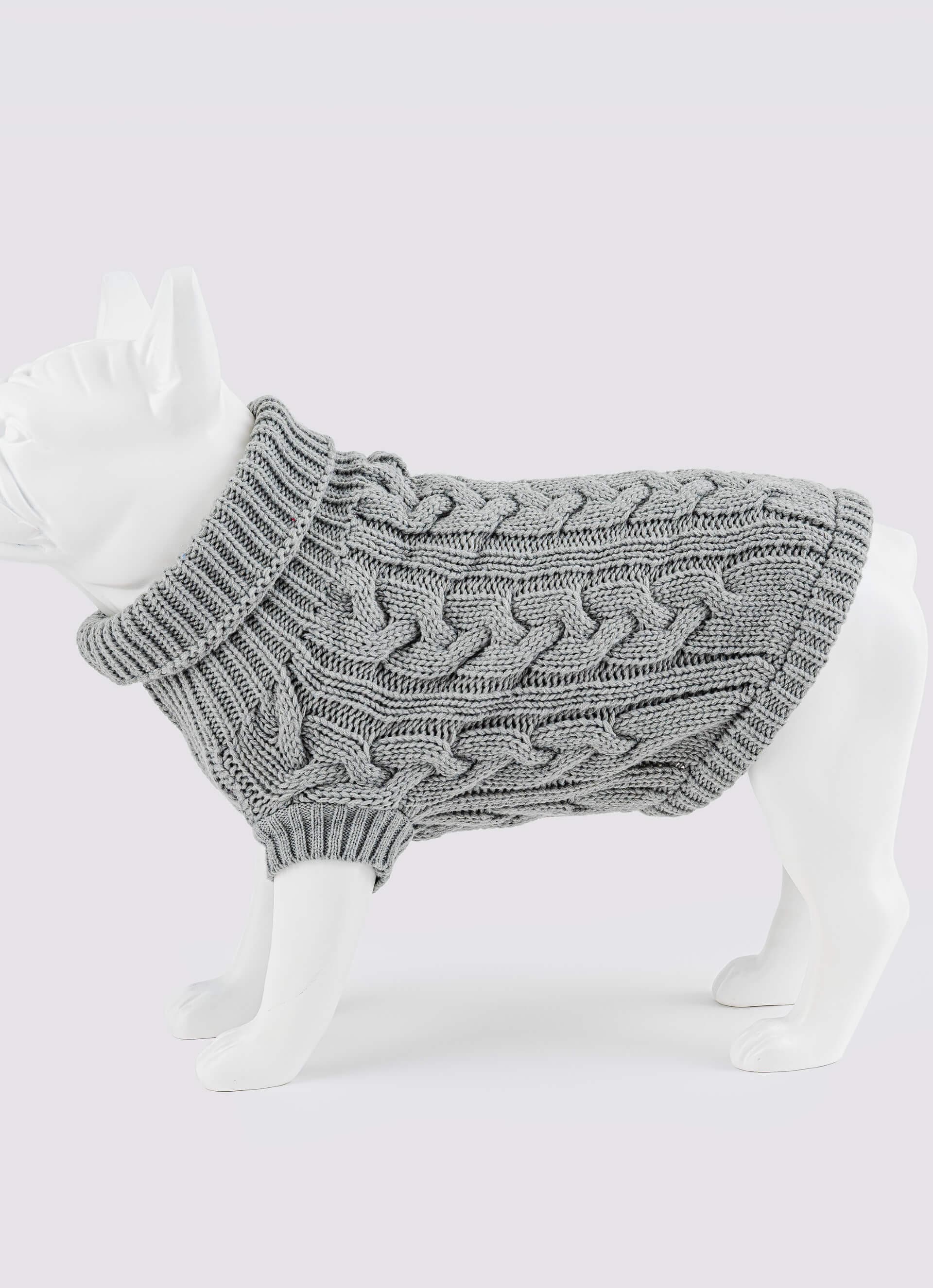 Cable Knit Dog Sweater - Grey