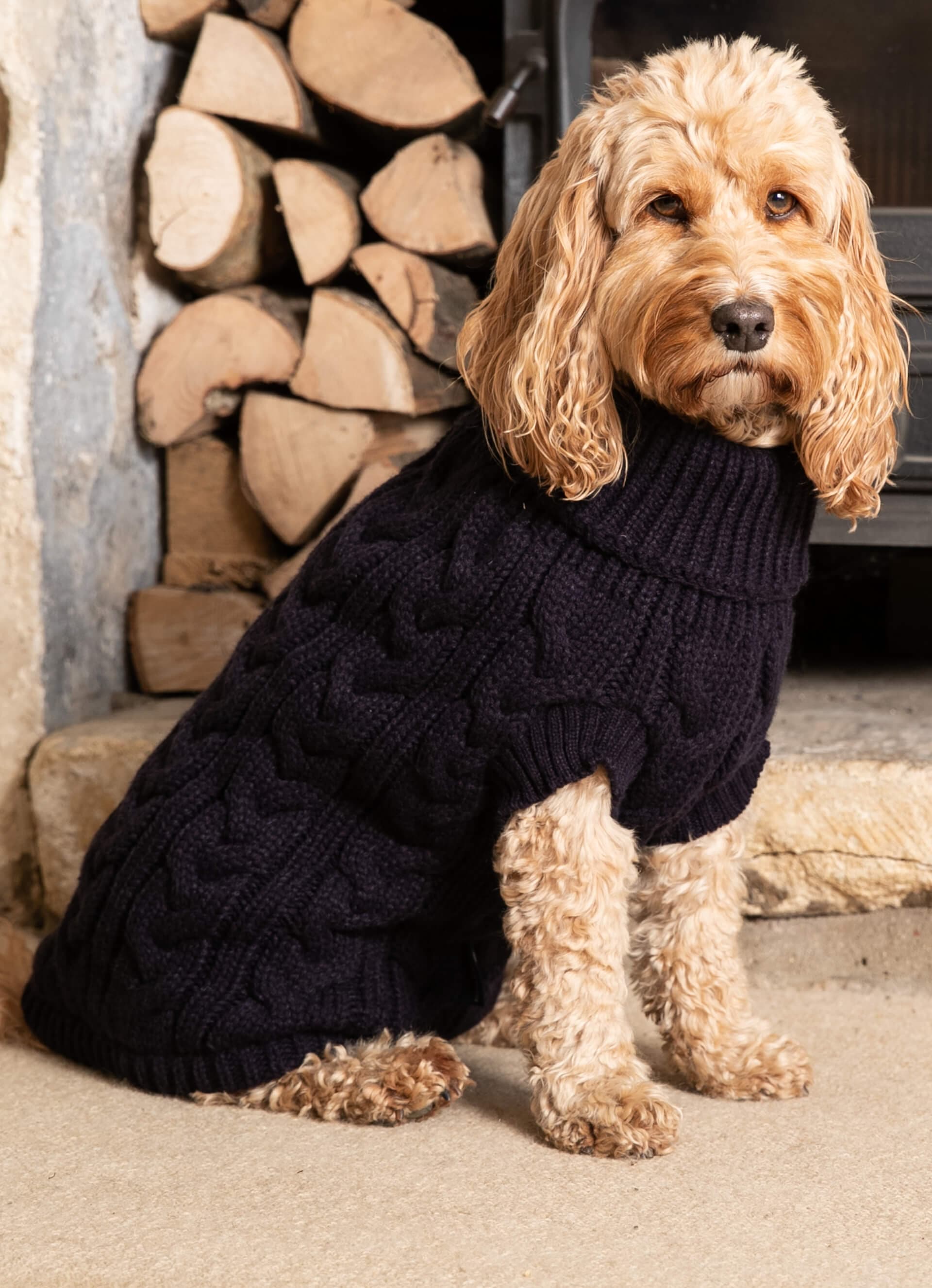 Cable Knit Dog Sweater - Navy