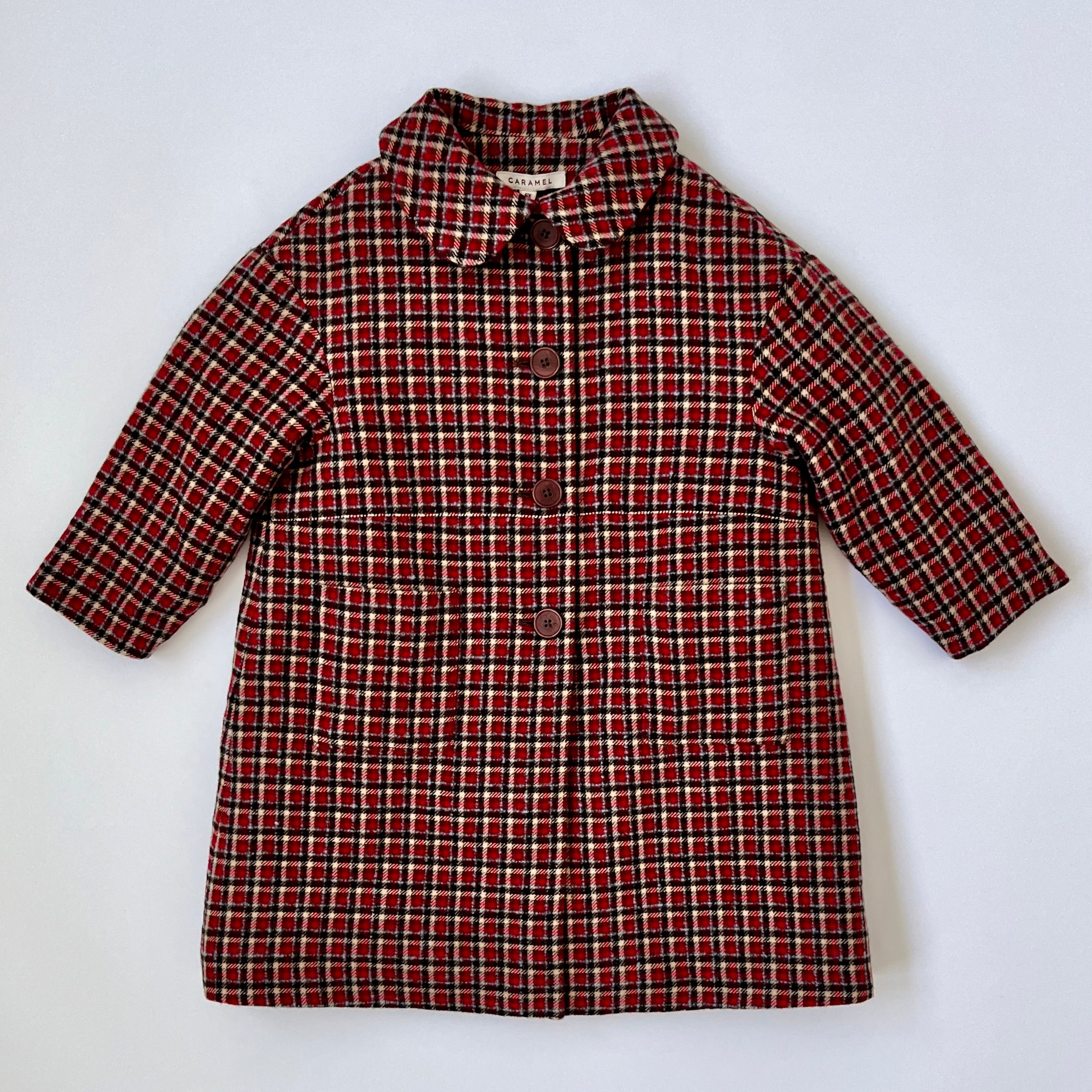 Caramel Red Tartan Wool Coat: 6 Years (Brand New)