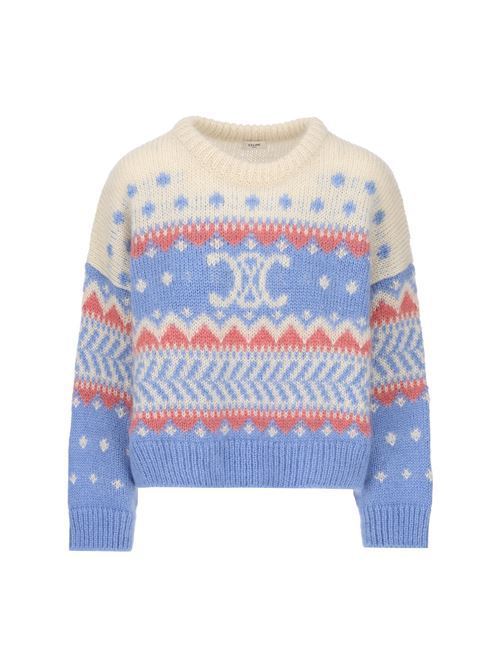 CELINE  |crew neck fair isle sweater in mohair and silk