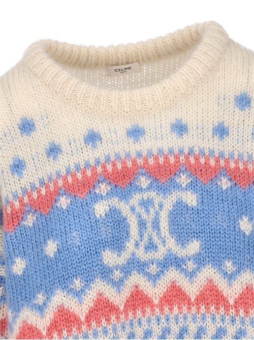 CELINE  |crew neck fair isle sweater in mohair and silk