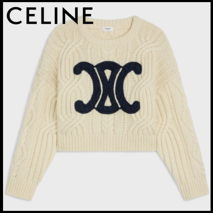 CELINE  |triomphe crew neck sweater in aran wool