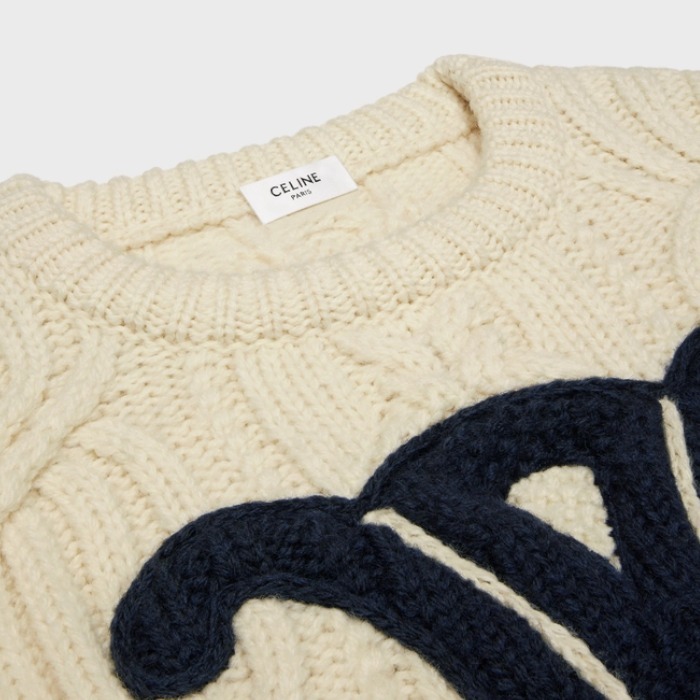 CELINE  |triomphe crew neck sweater in aran wool