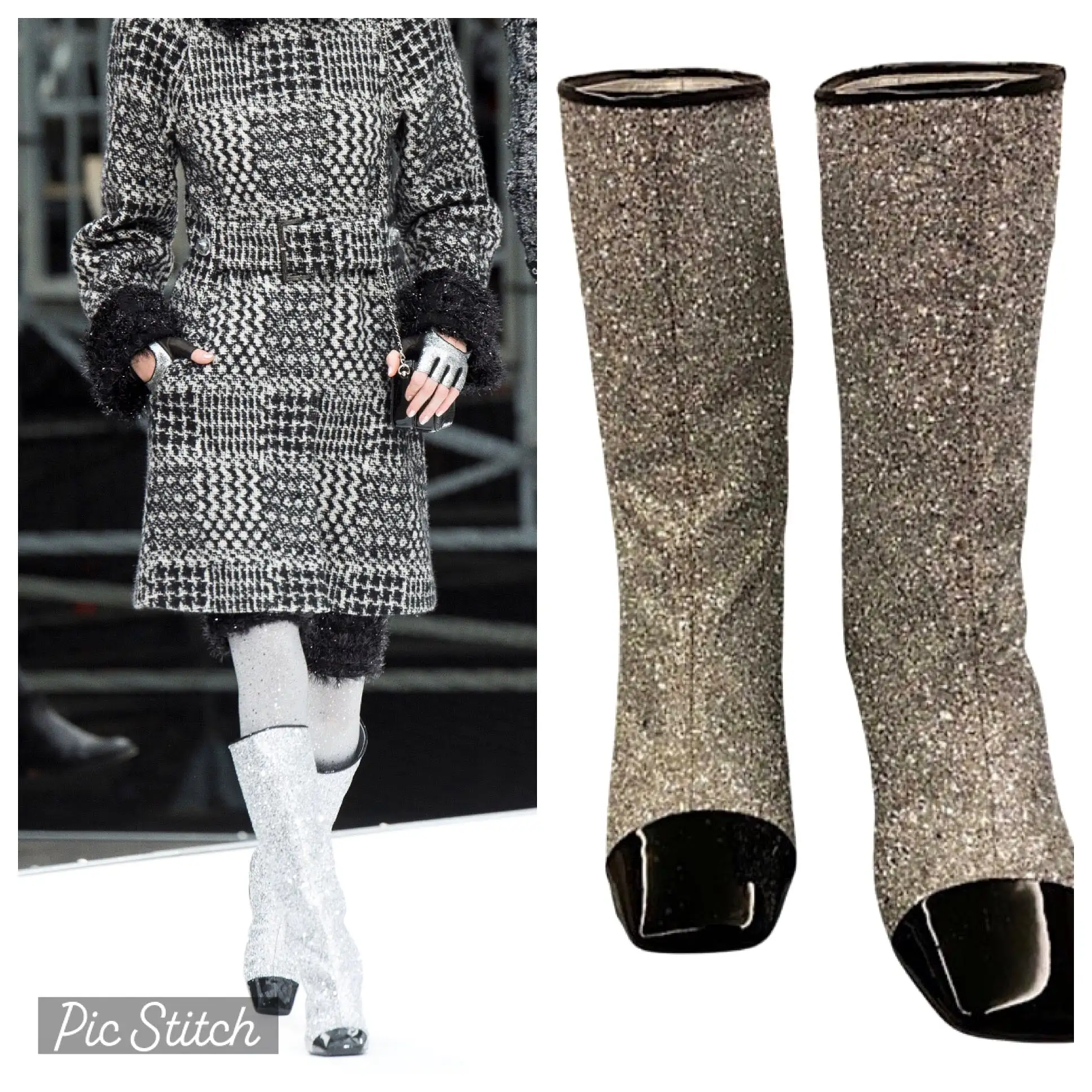 Chanel 17A, 2017 Silver Metallic Glitter Boots EU 41 US 9.5