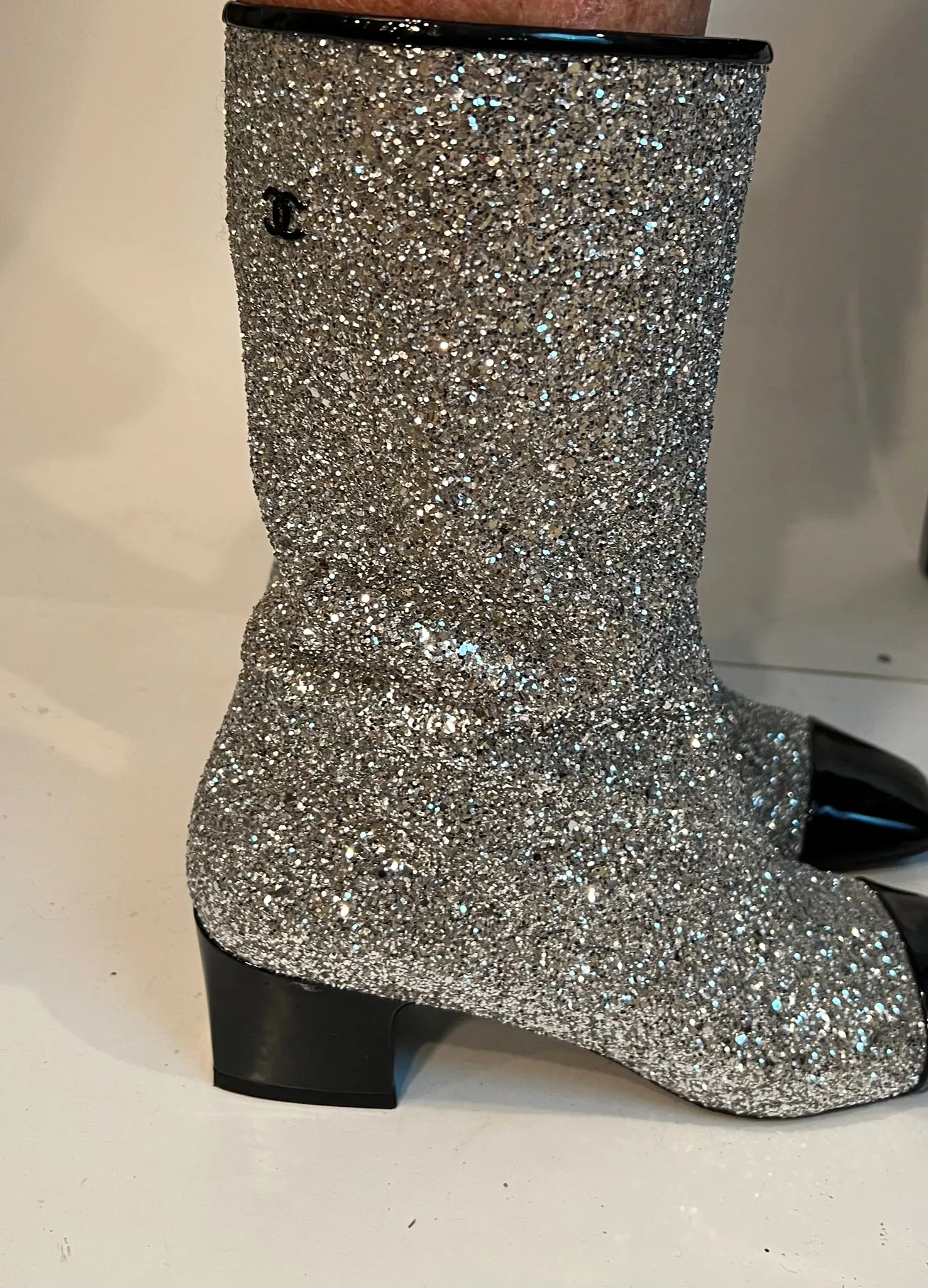 Chanel 17A, 2017 Silver Metallic Glitter Boots EU 41 US 9.5