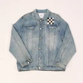 CHECKERED DENIM JACKET LIGHT WASH