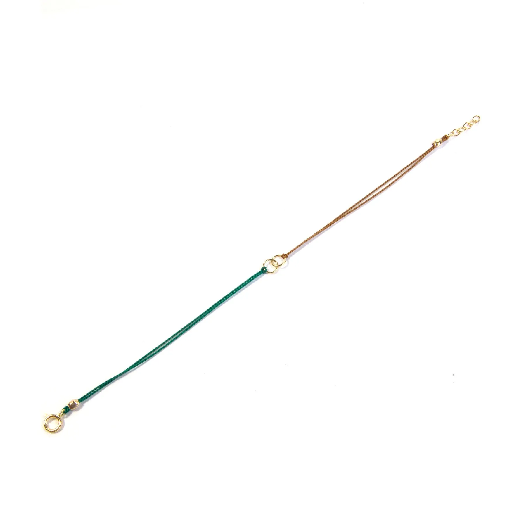 Circle Link Silk Bracelet | Green & Tan, Gold