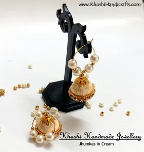 Cream Silk Jhumkas