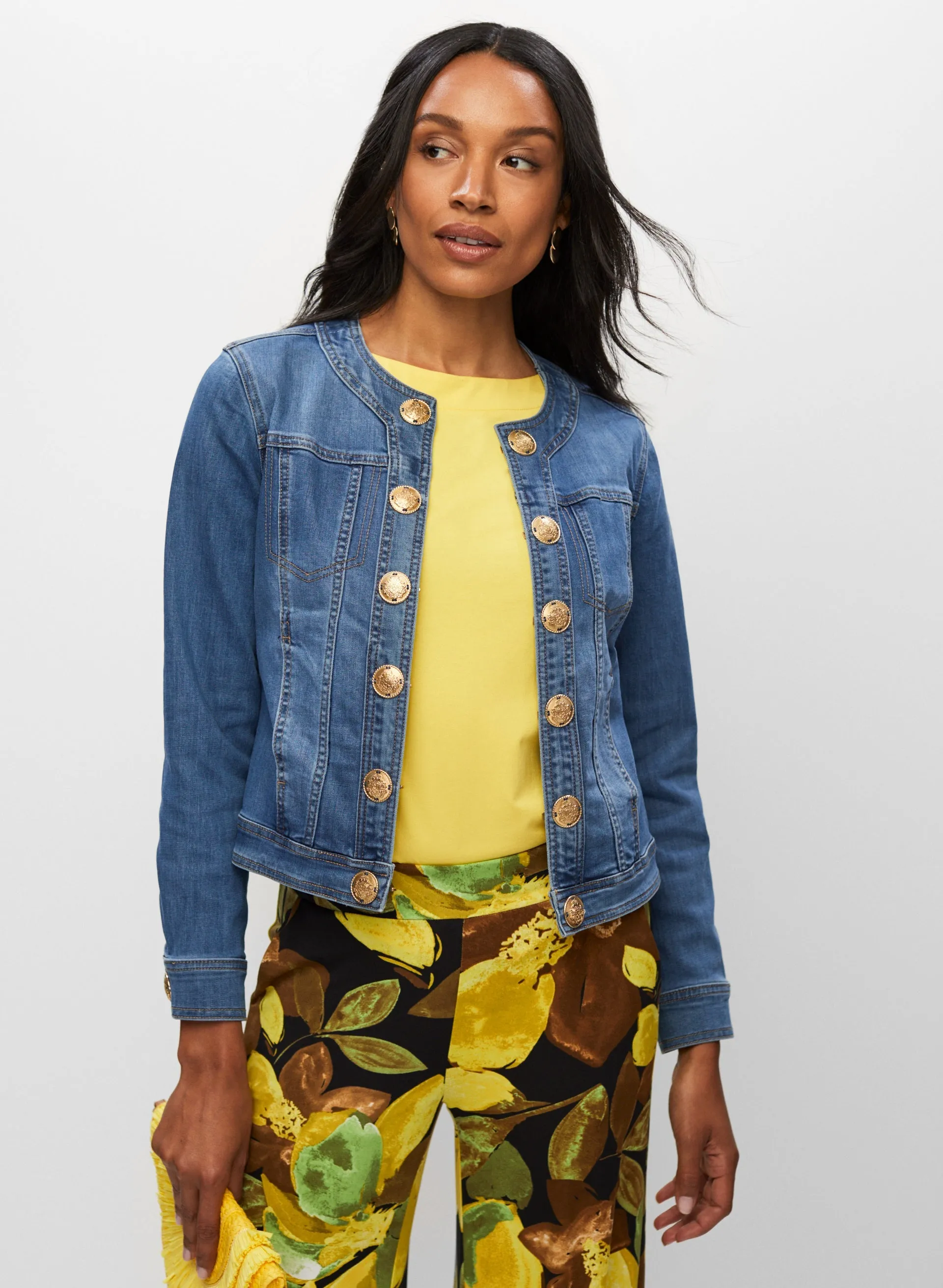 Crested Button Denim Jacket