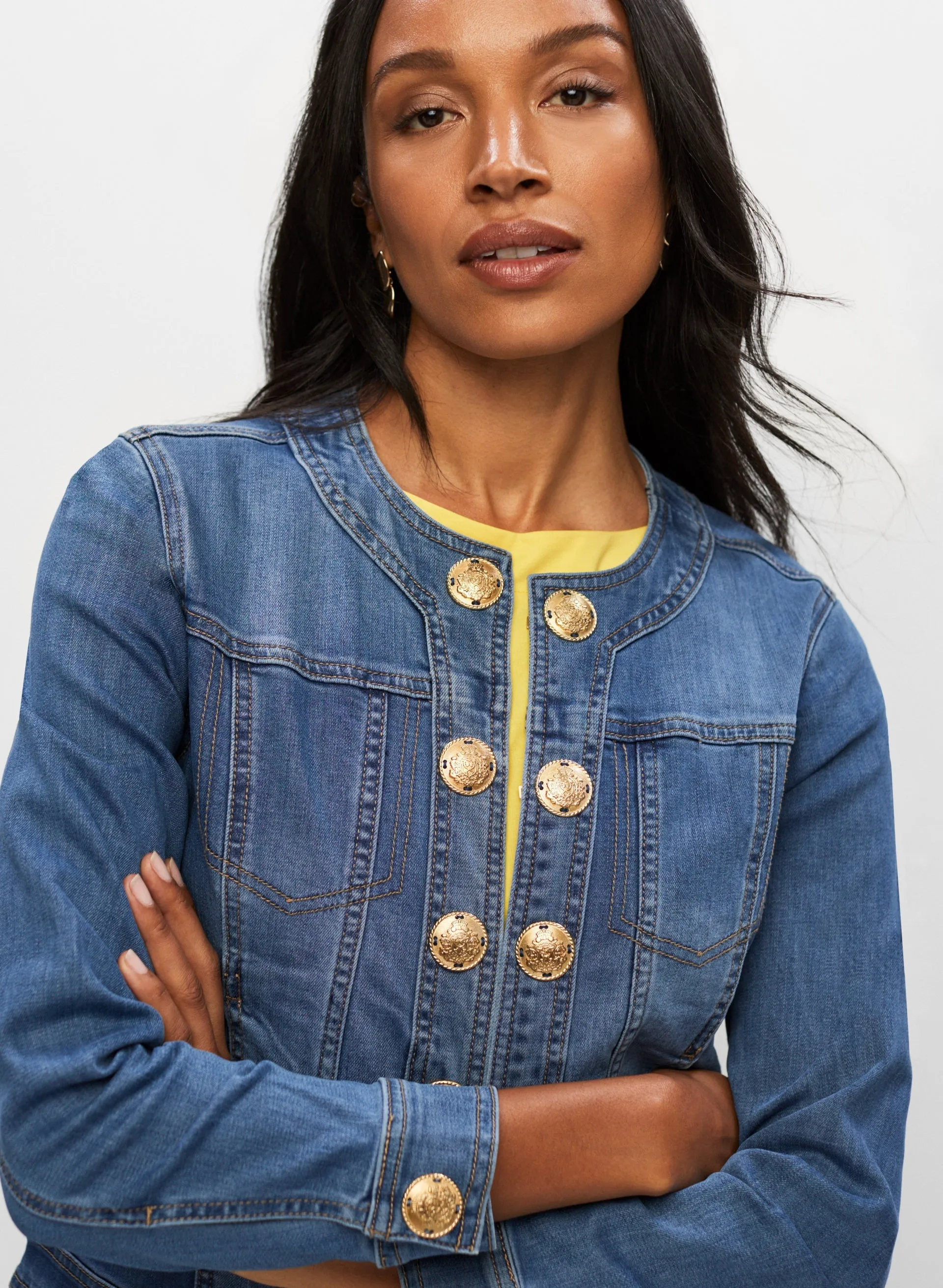 Crested Button Denim Jacket