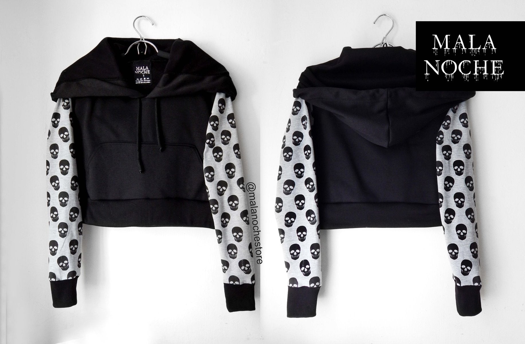 Crop Hoodie Skull Grey