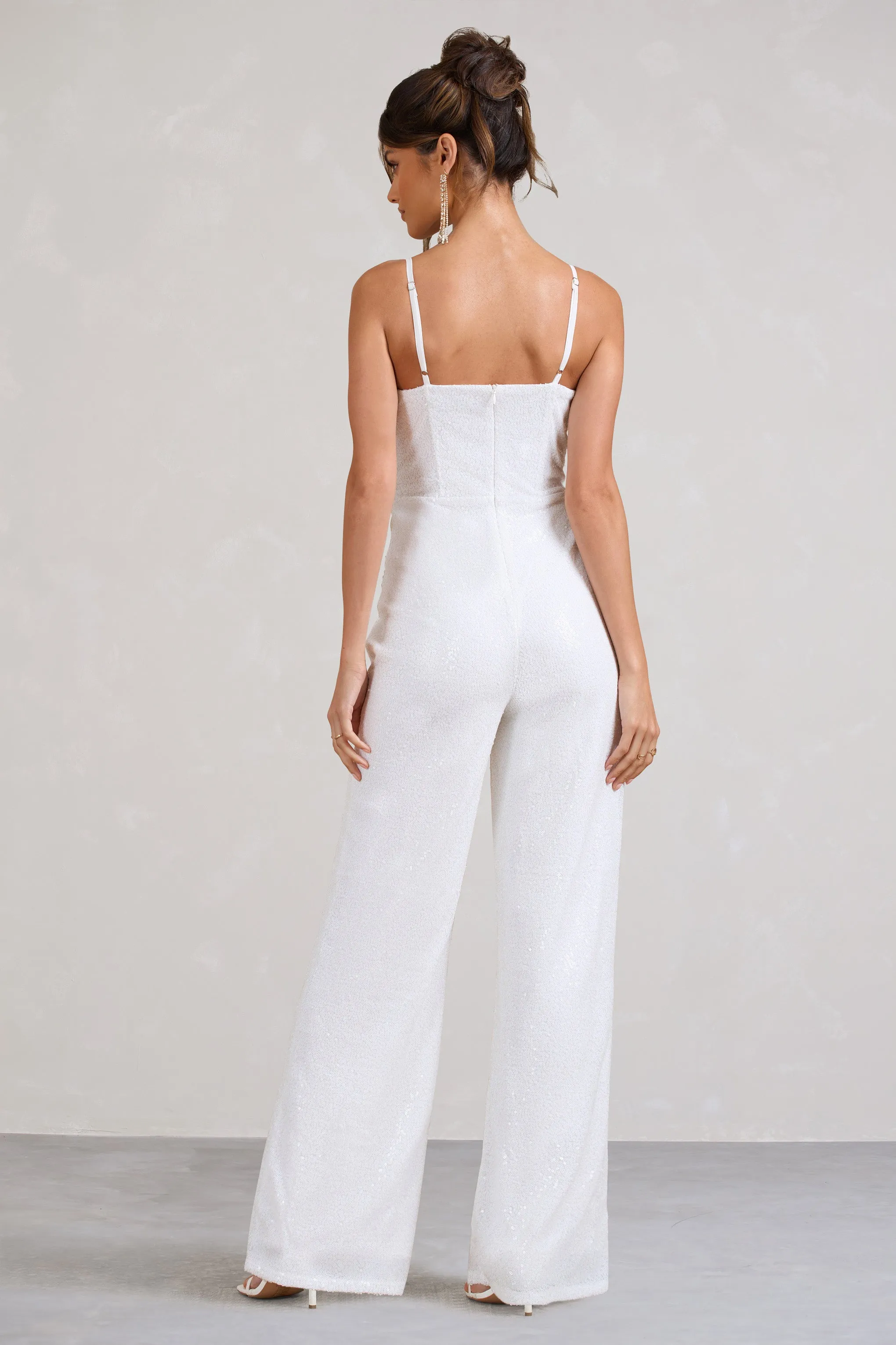 Dandelion | White Strappy Corset Sequin Jumpsuit