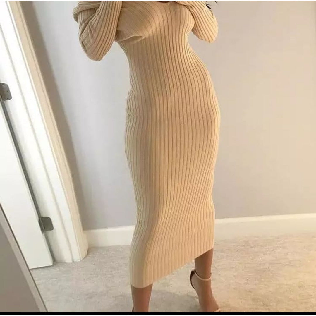 Deep V-Neck Sweater Dress