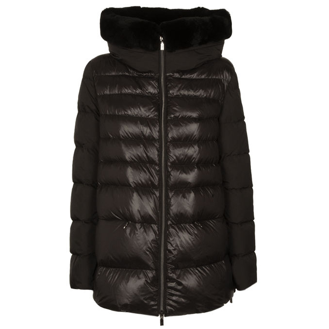 DOWN JACKET WITH HOOD IN FUR Woman Black 