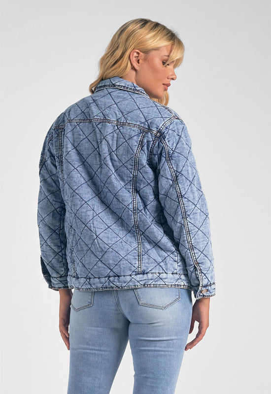 Elan - Quilted Jean Jacket Blue Washed Denim