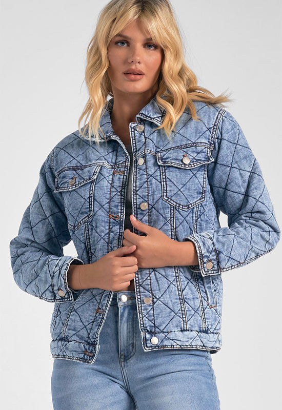 Elan - Quilted Jean Jacket Blue Washed Denim