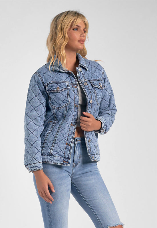 Elan - Quilted Jean Jacket Blue Washed Denim