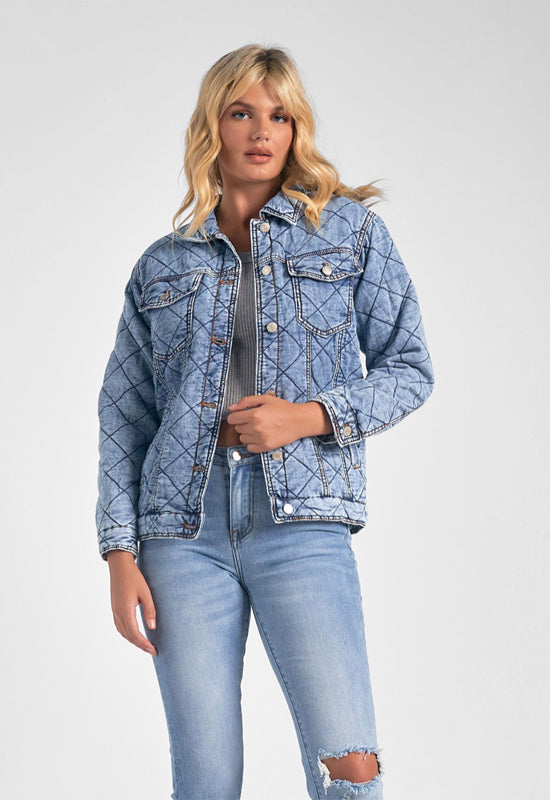 Elan - Quilted Jean Jacket Blue Washed Denim