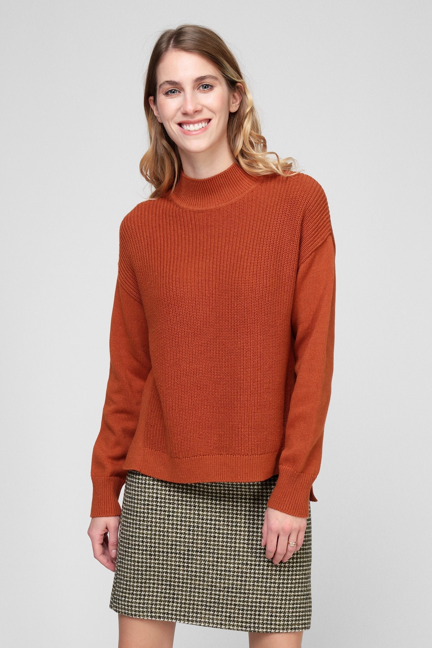 Esprit Cotton Mock Neck Sweater in Orange