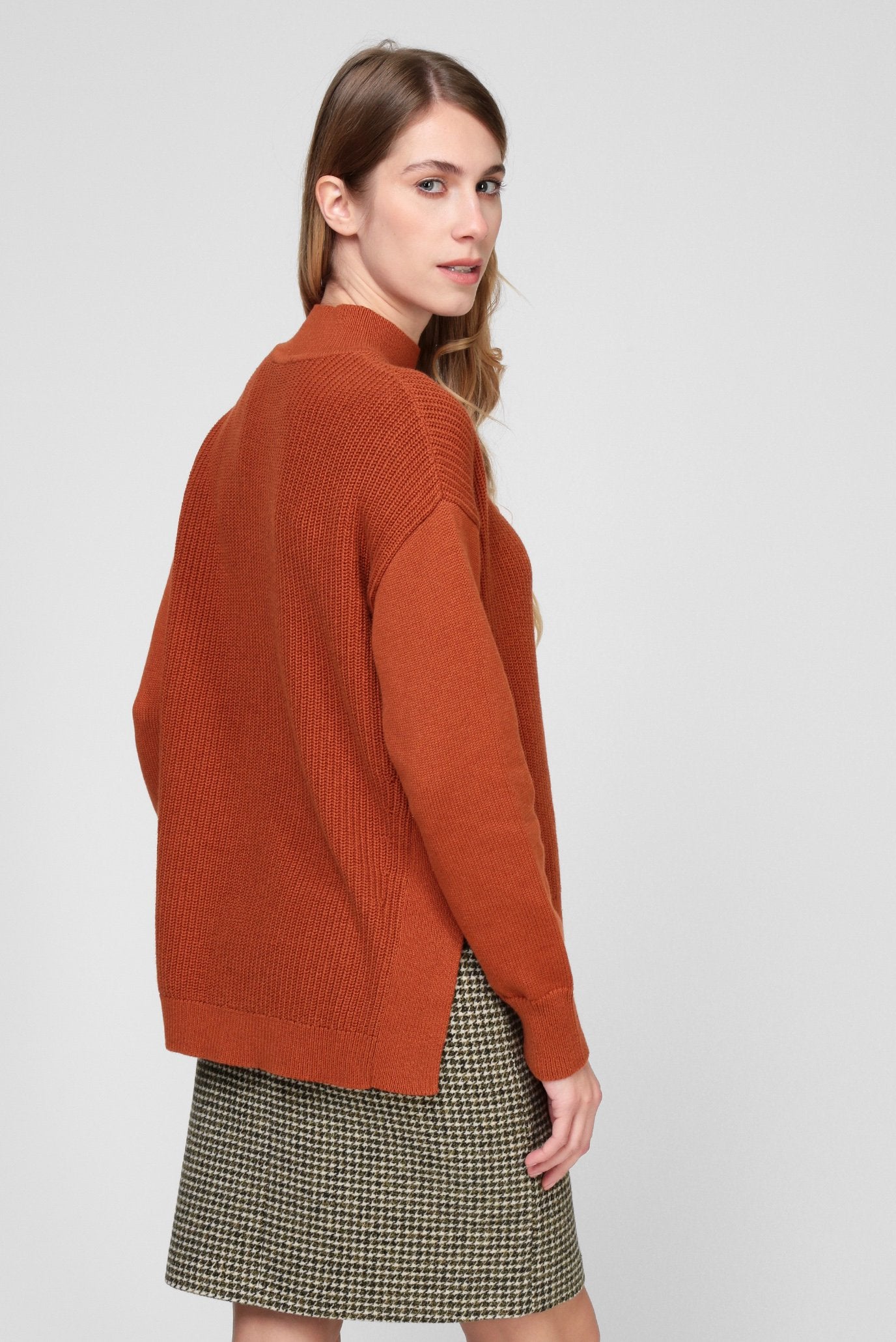 Esprit Cotton Mock Neck Sweater in Orange