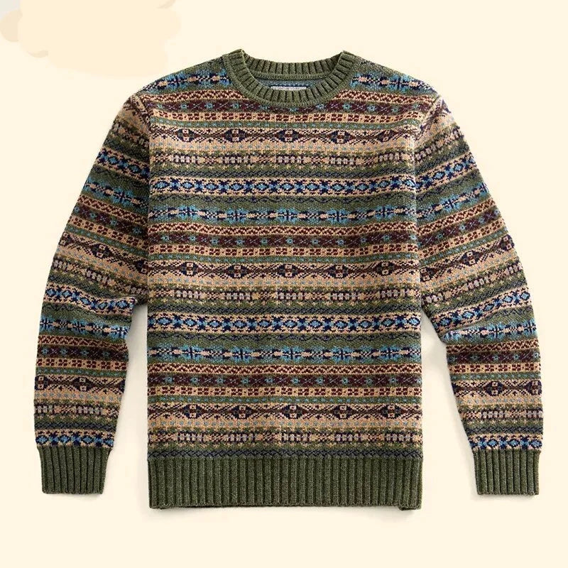 Fair Isle Pull Over Sweaters New Arrival Autumn And Winter Men's Vintage Thick Pullovers O-neck Sweater Men