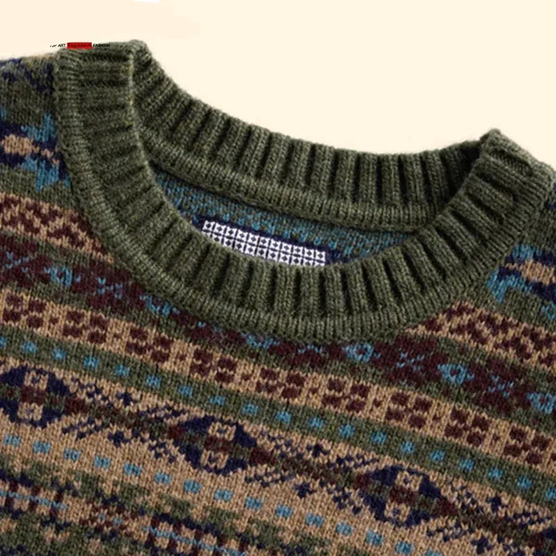 Fair Isle Pull Over Sweaters New Arrival Autumn And Winter Men's Vintage Thick Pullovers O-neck Sweater Men