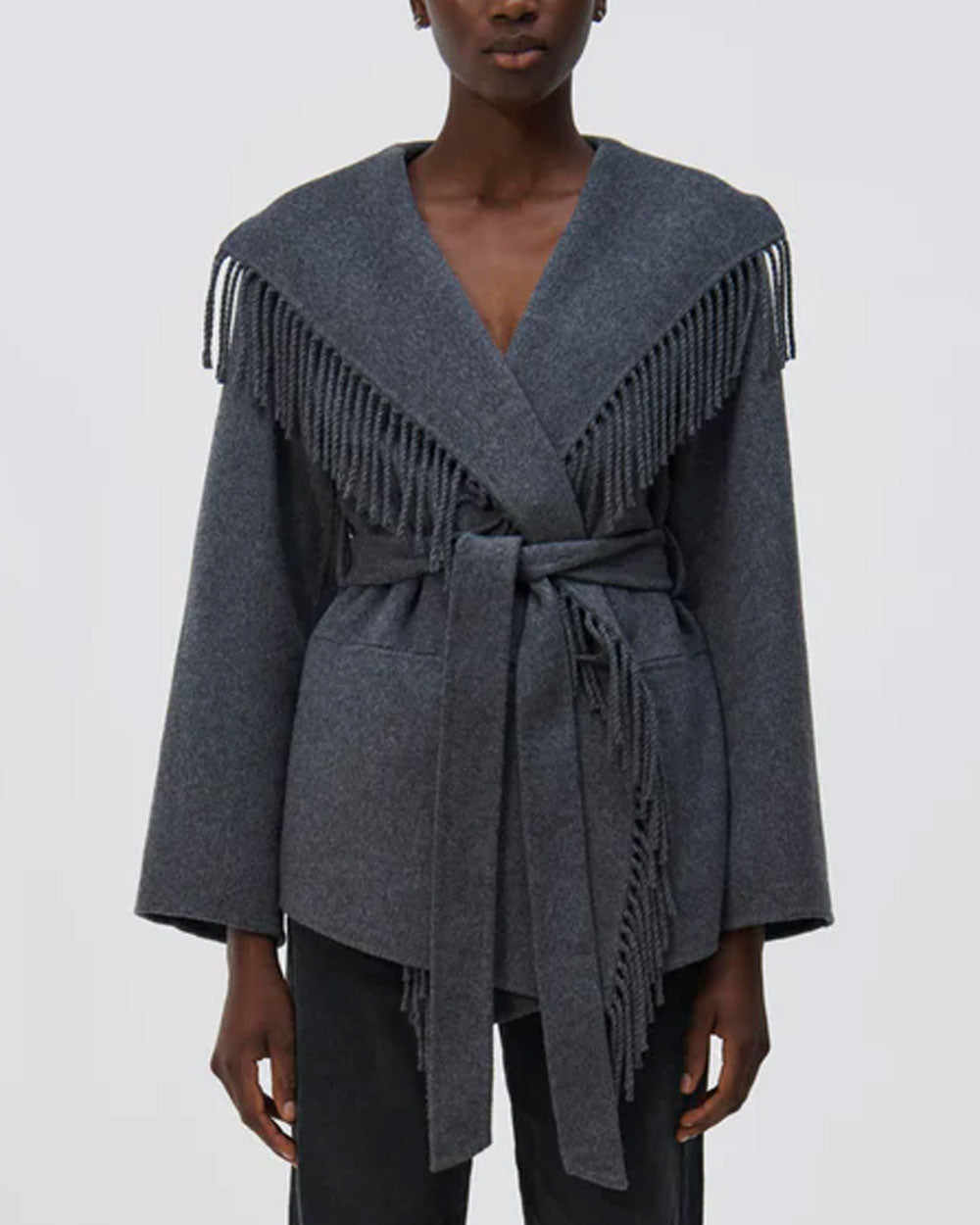 Grey Melange Rowen Fringe Jacket