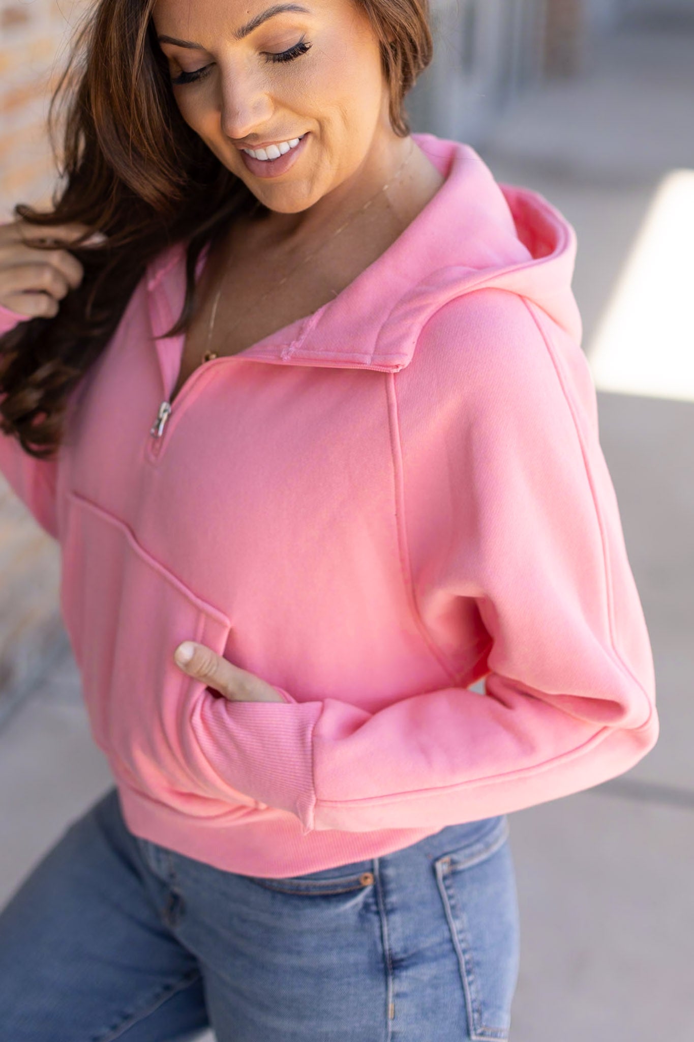 IN STOCK Cozy Short HalfZip Hoodie - Pink