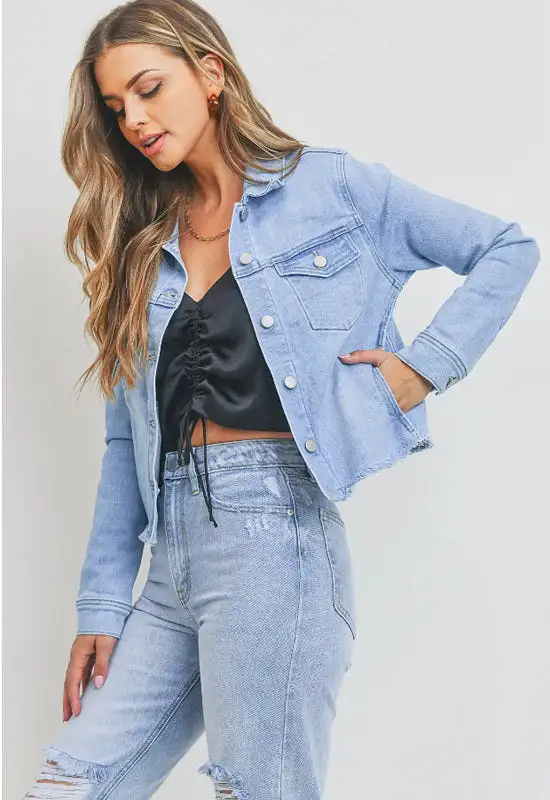 Just USA - Fitted Fray Denim Jacket Light Denim