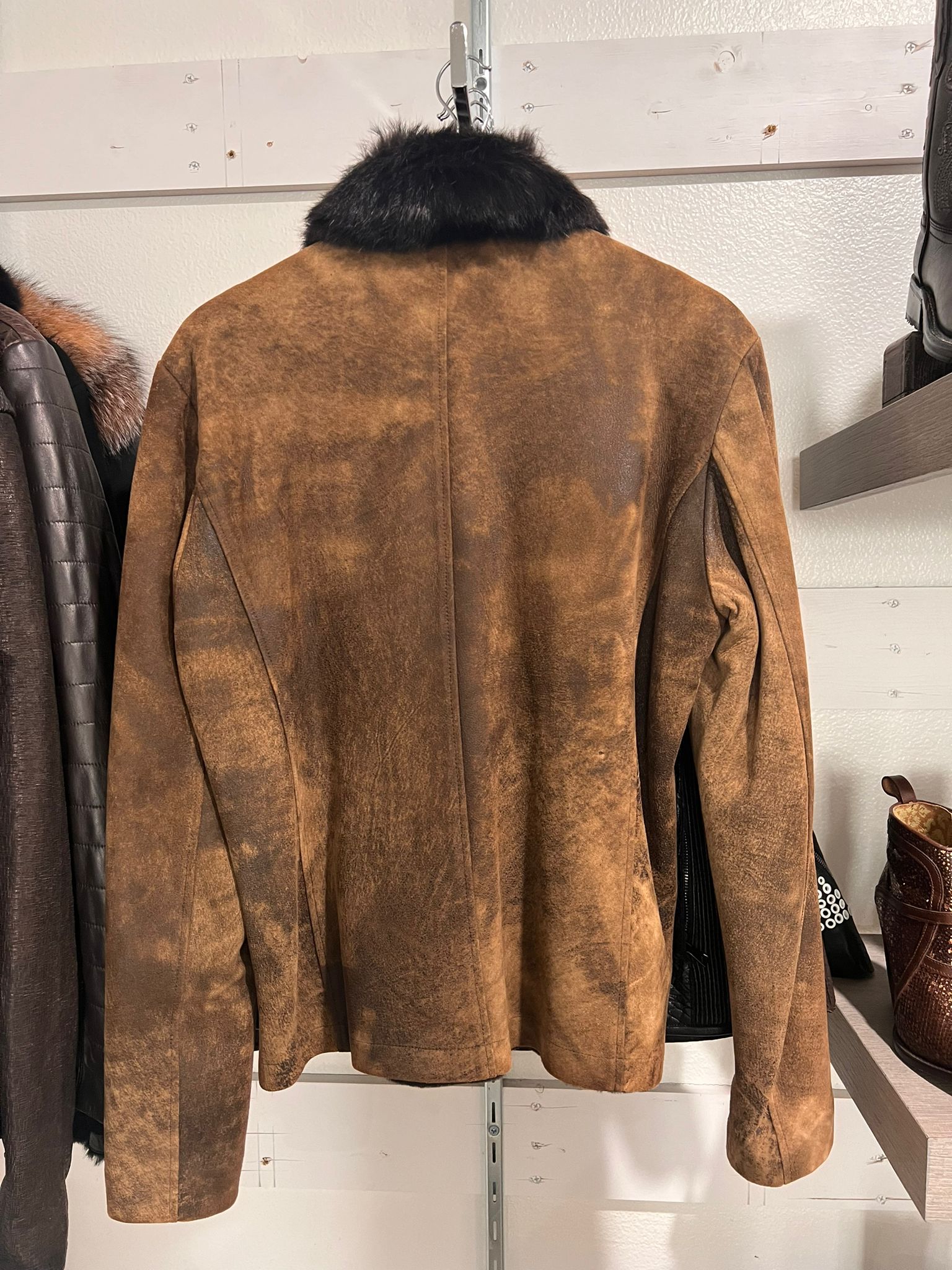 K2R20 - SHAVED CAMEL SHEEPSKIN JACKET WITH RABBIT FUR