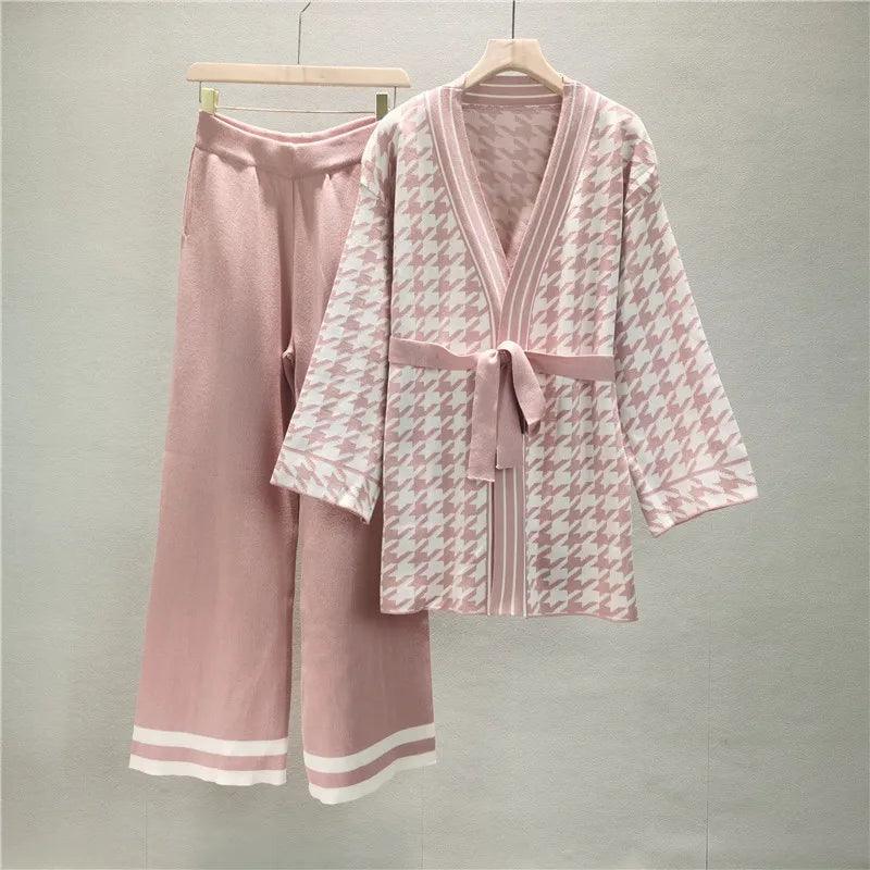 Knitted Loose Cardigan Women Pants Sweater Set