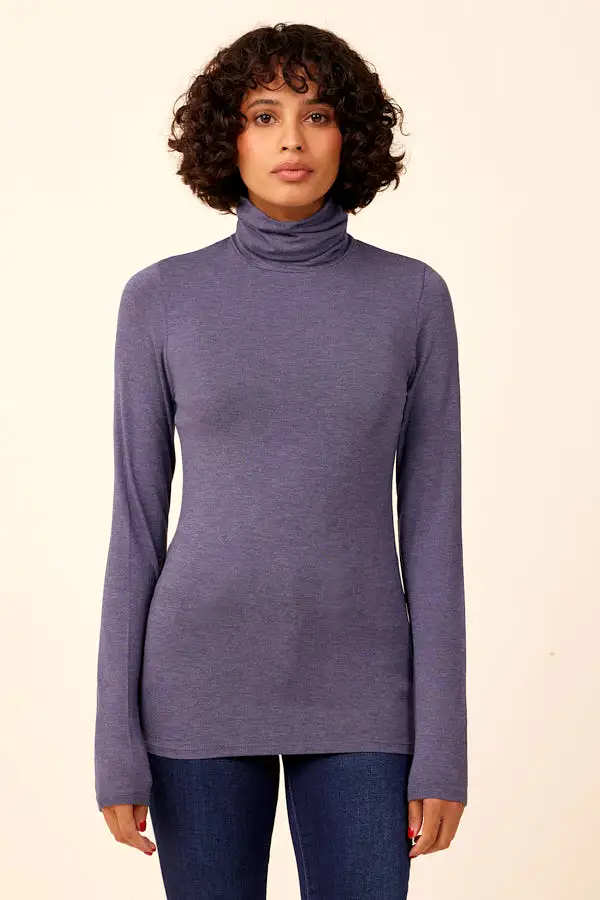 Majestic Soft Touch Long Sleeve Turtleneck in Denim Chine