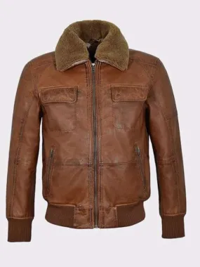 Men Aviator Brown Bomber Jacket - New American Jackets